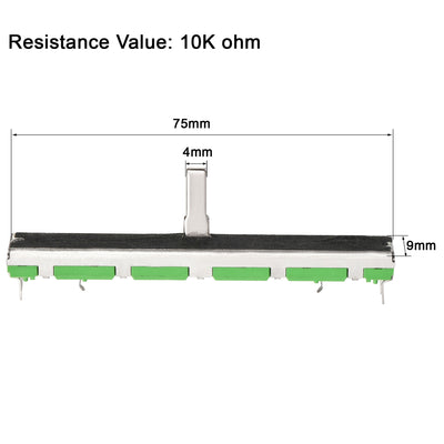 Harfington Uxcell Variable Resistors 75mm Straight Slide Potentiometer A10K Ohm Dual Channel 5pcs