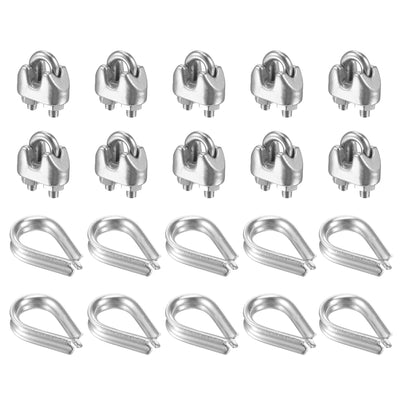 Harfington Uxcell Wire Rope Cable Clip Kit for M2, Included Rope Clamp 10Pcs and Thimble Rigging 10Pcs, 304 Stainless Steel U Bolt Saddle Fastener