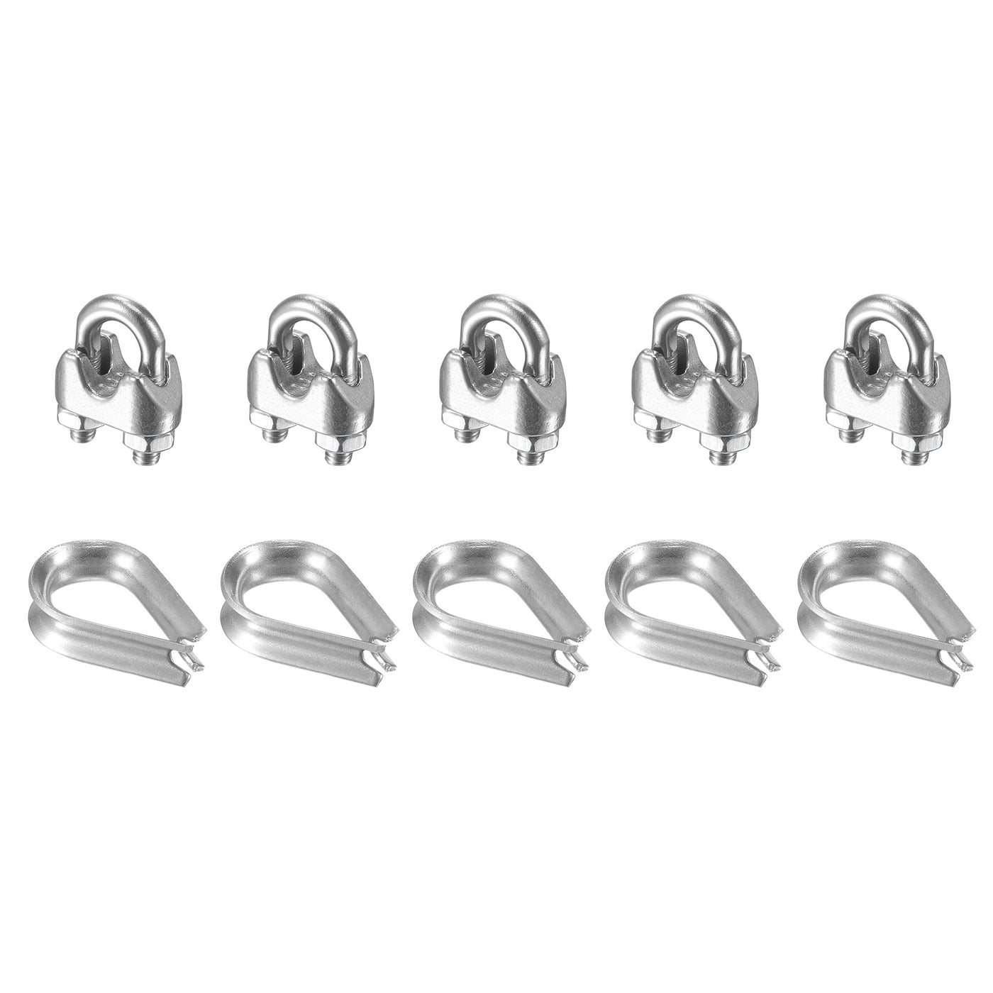 uxcell Uxcell Wire Rope Cable Clip Kit for M3, Included Rope Clamp 5Pcs and Thimble Rigging 5Pcs, 304 Stainless Steel U Bolt Saddle Fastener