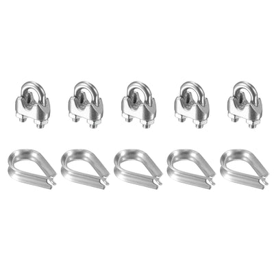 Harfington Uxcell Wire Rope Cable Clip Kit for M3, Included Rope Clamp 5Pcs and Thimble Rigging 5Pcs, 304 Stainless Steel U Bolt Saddle Fastener