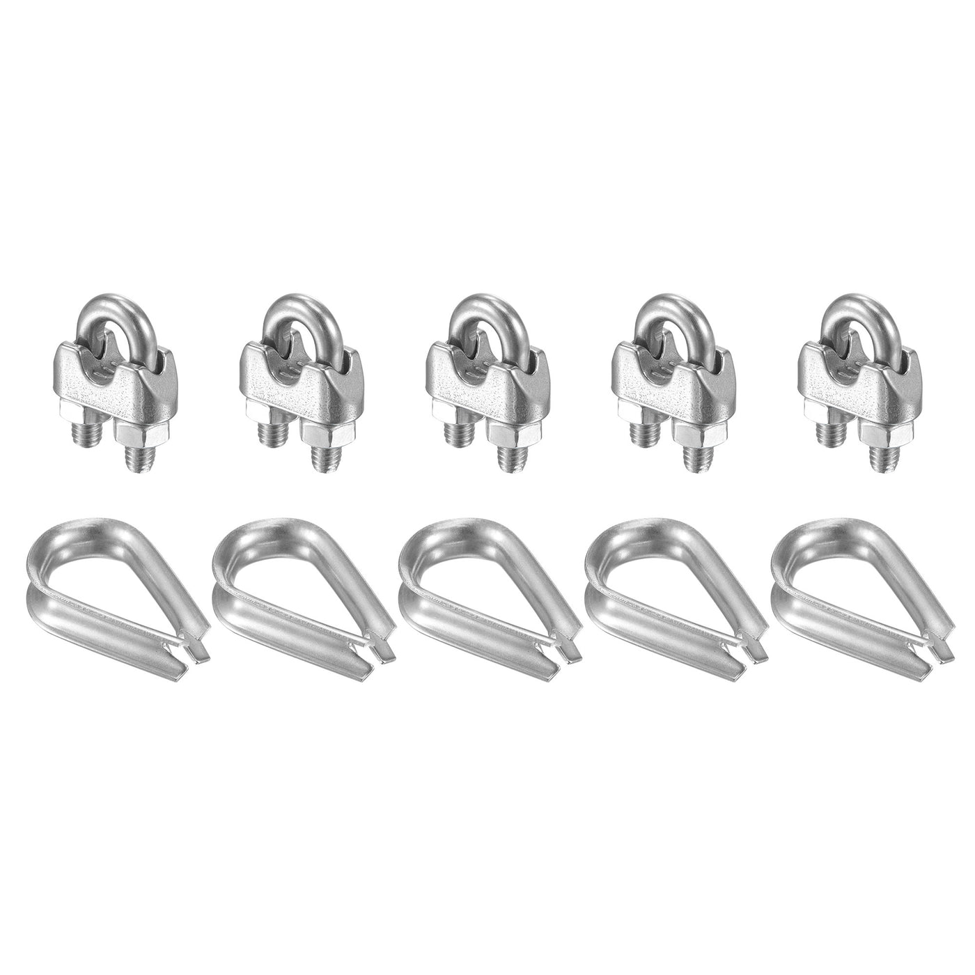 uxcell Uxcell Wire Rope Cable Clip Kit for M6, Included Rope Clamp 5Pcs and Thimble Rigging 5Pcs, 304 Stainless Steel U Bolt Saddle Fastener