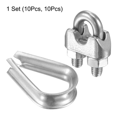 Harfington Uxcell Wire Rope Cable Clip Kit for M6, Included Rope Clamp 10Pcs and Thimble Rigging 10Pcs, 304 Stainless Steel U Bolt Saddle Fastener