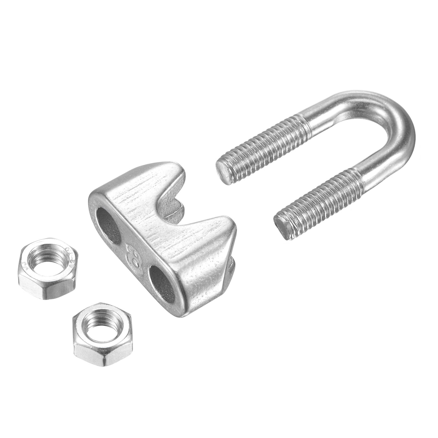 uxcell Uxcell Wire Rope Cable Clip Kit for M8, Included Rope Clamp 10Pcs and Thimble Rigging 10Pcs, 304 Stainless Steel U Bolt Saddle Fastener