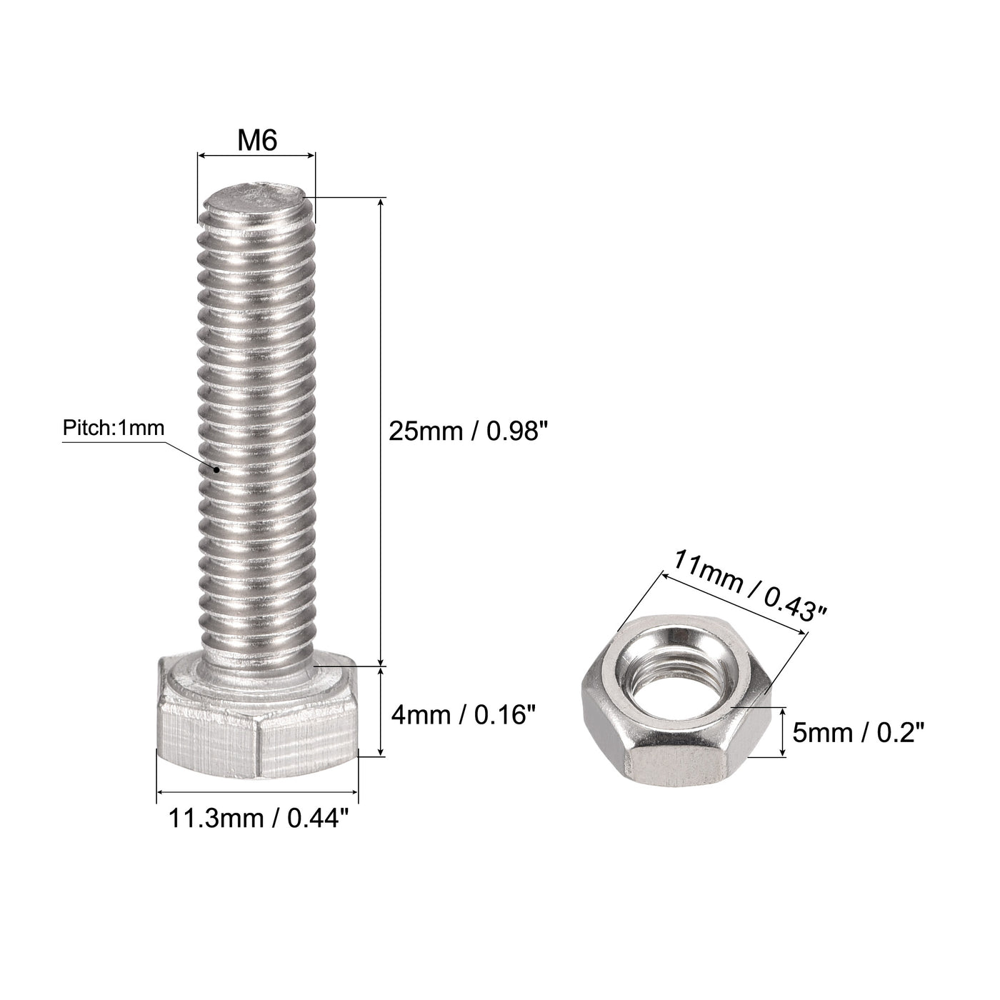 Uxcell Uxcell M6 x 20mm Hex Head Screws Bolts, Nuts, Flat & Lock Washers Kits, 304 Stainless Steel Fully Thread Hexagon Bolts 10 Sets
