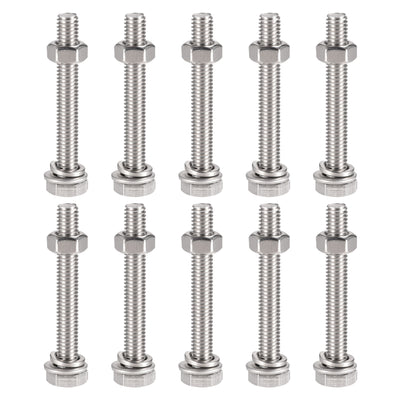 Harfington Uxcell M6 x 20mm Hex Head Screws Bolts, Nuts, Flat & Lock Washers Kits, 304 Stainless Steel Fully Thread Hexagon Bolts 10 Sets