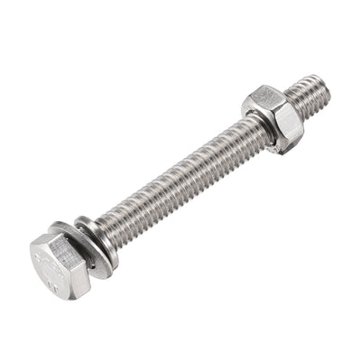 Harfington Uxcell M6 x 80mm Hex Head Screws Bolts, Nuts, Flat & Lock Washers Kits, 304 Stainless Steel Fully Thread Hexagon Bolts 6 Sets