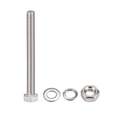 Harfington Uxcell M6 x 80mm Hex Head Screws Bolts, Nuts, Flat & Lock Washers Kits, 304 Stainless Steel Fully Thread Hexagon Bolts 6 Sets