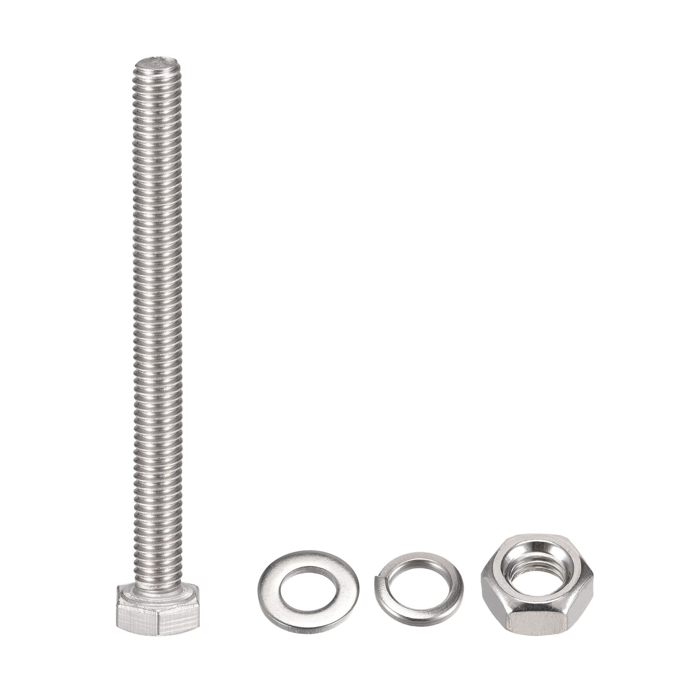 Uxcell Uxcell M6 x 80mm Hex Head Screws Bolts, Nuts, Flat & Lock Washers Kits, 304 Stainless Steel Fully Thread Hexagon Bolts 6 Sets