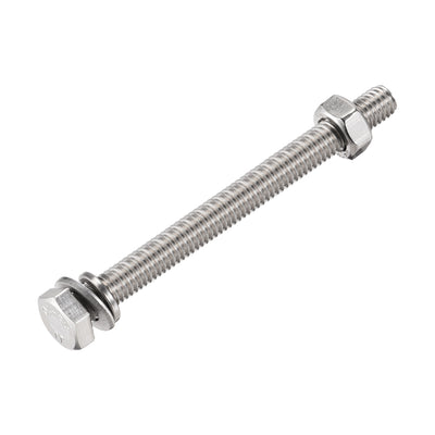 Harfington Uxcell M6 x 80mm Hex Head Screws Bolts, Nuts, Flat & Lock Washers Kits, 304 Stainless Steel Fully Thread Hexagon Bolts 10 Sets
