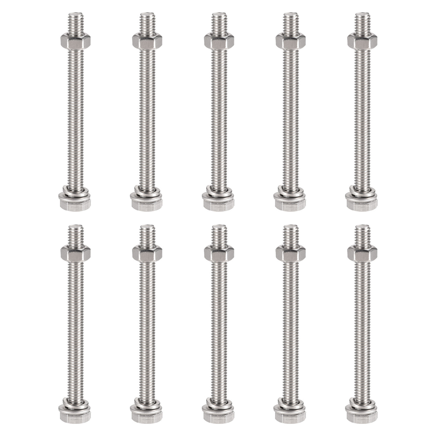 Uxcell Uxcell M6 x 80mm Hex Head Screws Bolts, Nuts, Flat & Lock Washers Kits, 304 Stainless Steel Fully Thread Hexagon Bolts 10 Sets