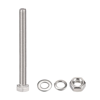 Harfington Uxcell M6 x 80mm Hex Head Screws Bolts, Nuts, Flat & Lock Washers Kits, 304 Stainless Steel Fully Thread Hexagon Bolts 10 Sets