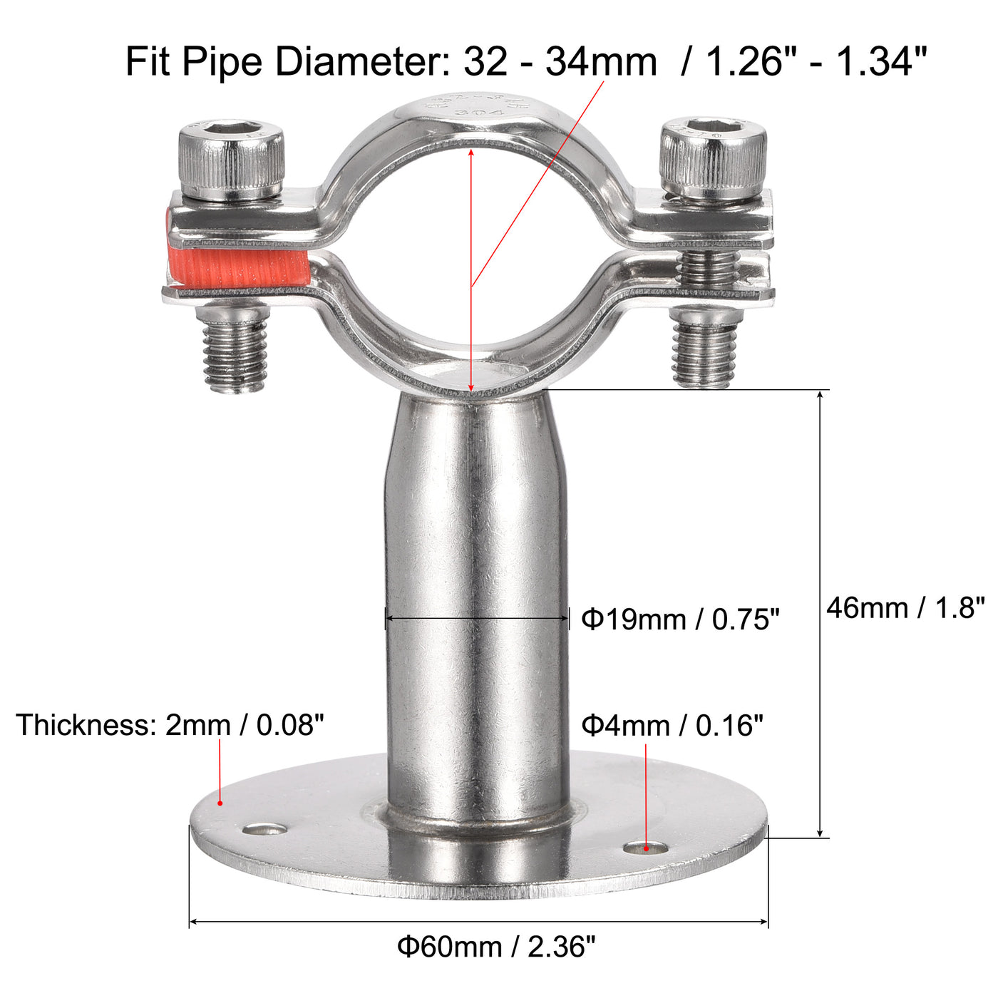 Wall Mount Ceiling Mount Pipe Support, 304 Stainless Steel Adjustable ...