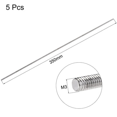 Harfington Uxcell 5Pcs M3 x 350mm Fully Threaded Rod 304 Stainless Steel Right Hand Threads