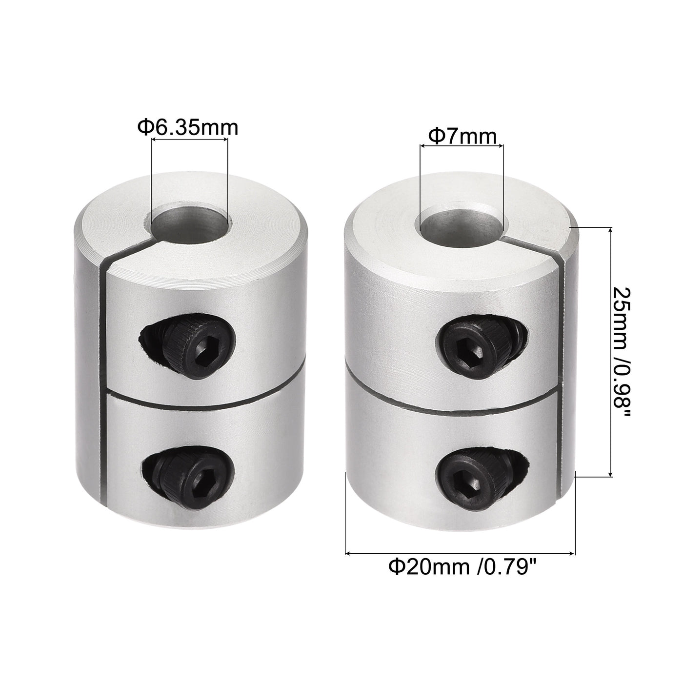 Uxcell Uxcell 6.35mm to 7mm Shaft Coupling 25mmx20mm Coupler Aluminum Alloy Joint Motor for 3D Printer CNC Machine DIY Encoder
