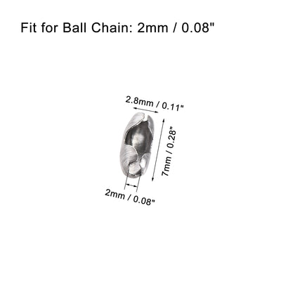 Harfington Uxcell Ball Chain Connector, 2.4mm Ball Chains Clasp Crimp Clips Link Stainless Steel Connection, Pack of 100