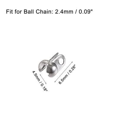 Harfington Uxcell Ball Chain Connector, 2.4mm Ball Tips Clamshell Style Crimp Link Stainless Steel Connection, Pack of 50