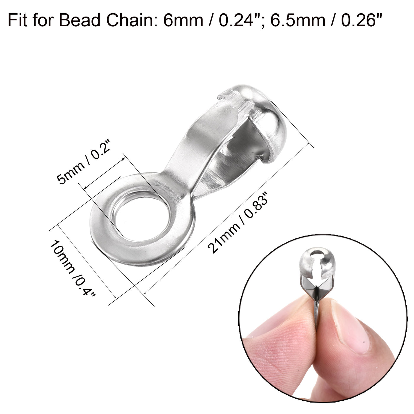 uxcell Uxcell Ball Chain Connector, 6mm 6.5mm Pull Loop Crimp Link Stainless Steel Connection, Pack of 20