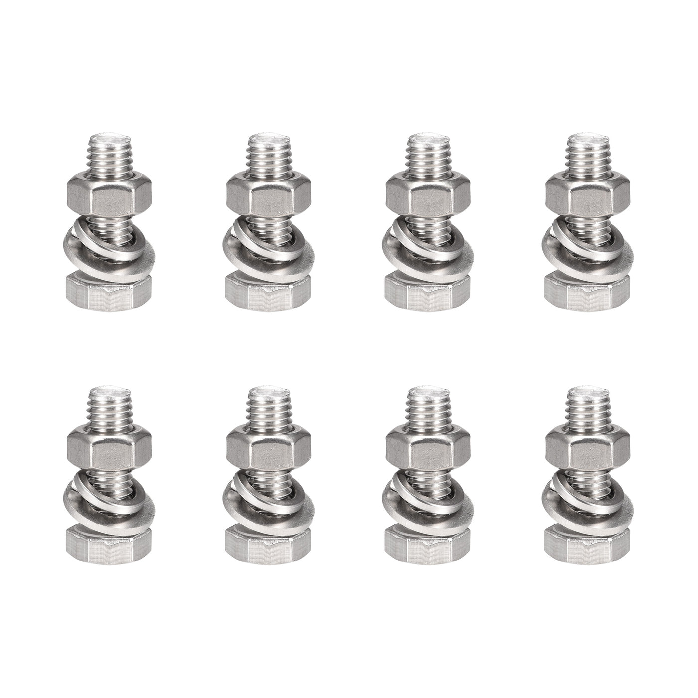 Uxcell Uxcell M10 x 35mm Hex Head Screws Bolts, Nuts, Flat & Lock Washers Kits, 304 Stainless Steel Fully Thread Hexagon Bolts 8 Sets