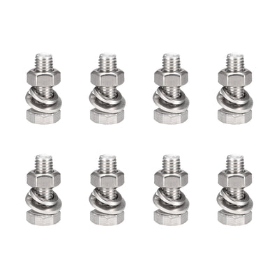Harfington Uxcell M10 x 35mm Hex Head Screws Bolts, Nuts, Flat & Lock Washers Kits, 304 Stainless Steel Fully Thread Hexagon Bolts 8 Sets