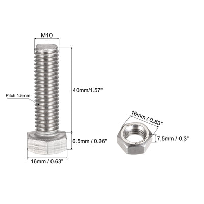 Harfington Uxcell M10 x 45mm Hex Head Screws Bolts, Nuts, Flat & Lock Washers Kits, 304 Stainless Steel Fully Thread Hexagon Bolts 4 Sets
