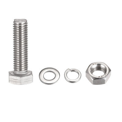 Harfington Uxcell M10 x 45mm Hex Head Screws Bolts, Nuts, Flat & Lock Washers Kits, 304 Stainless Steel Fully Thread Hexagon Bolts 4 Sets