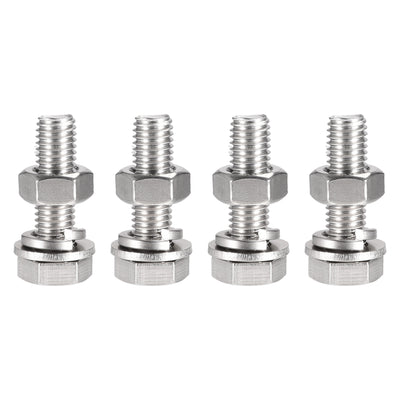 Uxcell Uxcell M10 x 45mm Hex Head Screws Bolts, Nuts, Flat & Lock Washers Kits, 304 Stainless Steel Fully Thread Hexagon Bolts 4 Sets