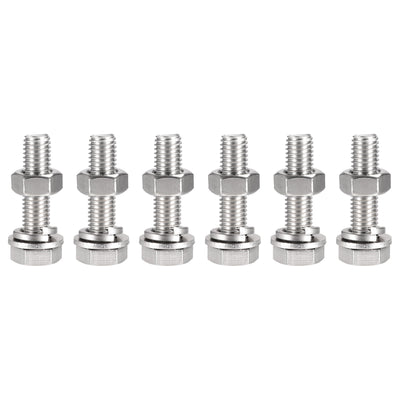 Harfington Uxcell Hex Head Screw Bolts, Nuts, Flat & Lock Washers Kits, 304 Stainless Steel Fully Thread Hexagon Bolts 6 Set
