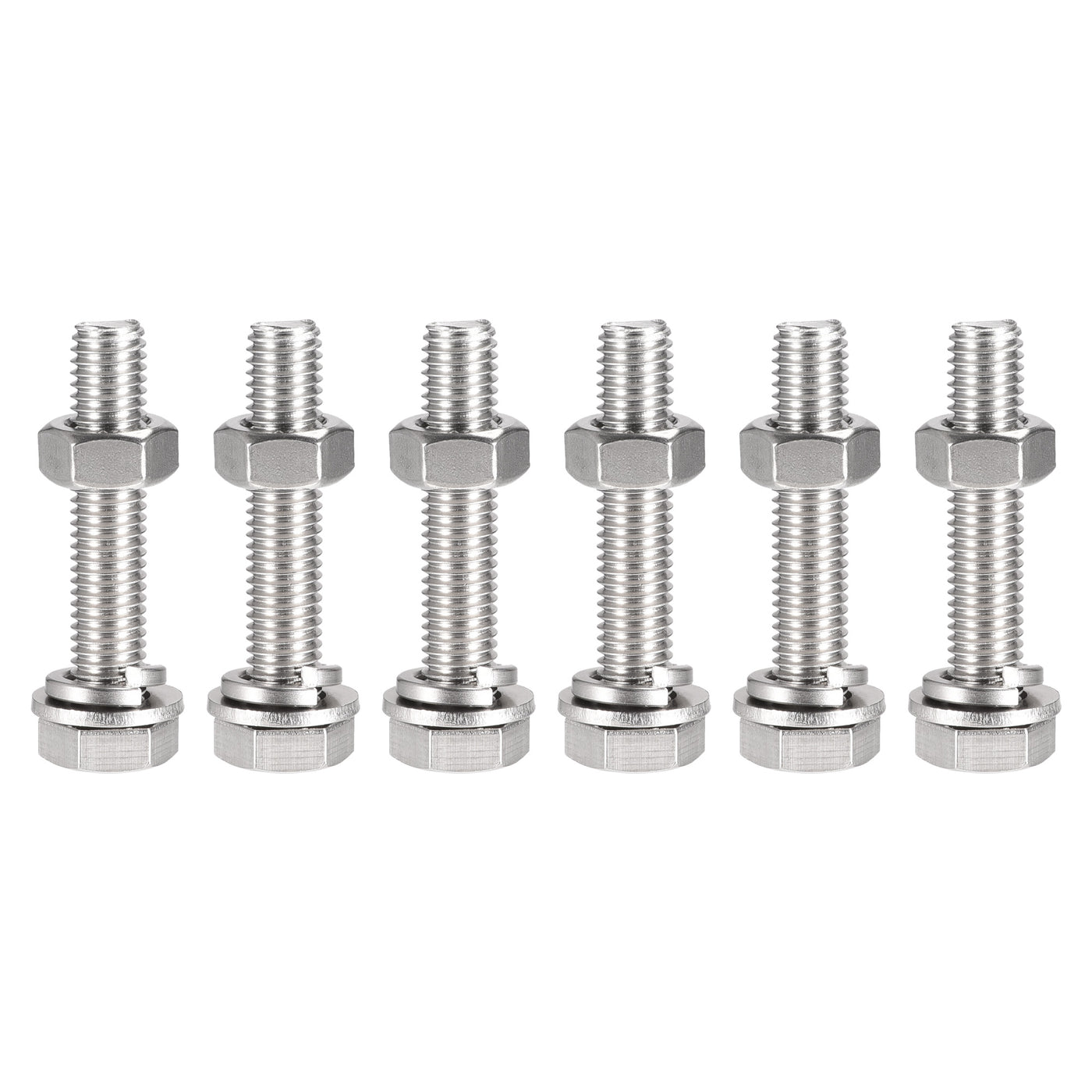 uxcell Uxcell Hex Head Screw Bolts, Nuts, Flat & Lock Washers Kits, 304 Stainless Steel Fully Thread Hexagon Bolts 6 Set