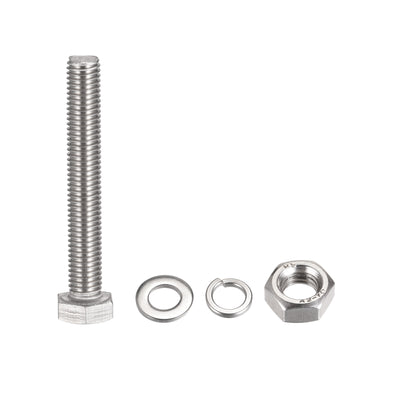 Harfington Uxcell Hex Head Screw Bolts, Nuts, Flat & Lock Washers Kits, 304 Stainless Steel Fully Thread Hexagon Bolts 6 Set