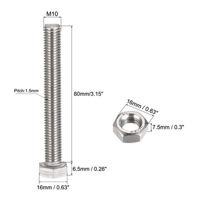 Harfington Uxcell Hex Head Screw Bolts, Nuts, Flat & Lock Washers Kits, 304 Stainless Steel Fully Thread Hexagon Bolts 4 Sets