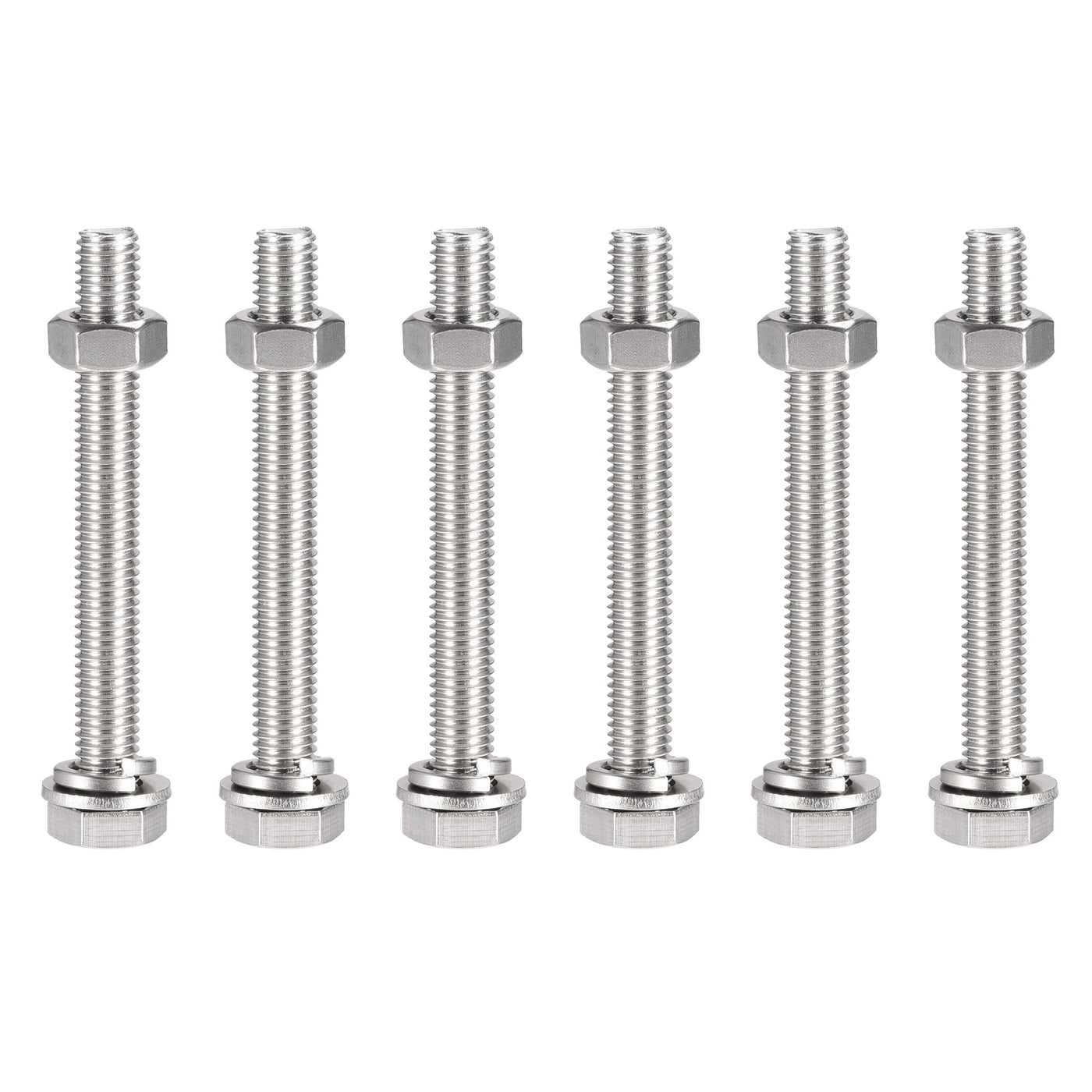 Uxcell Uxcell M10 x 140mm Hex Head Screws Bolts, Nuts, Flat & Lock Washers Kits, 304 Stainless Steel Fully Thread Hexagon Bolts 6 Sets