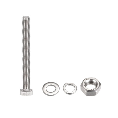 Harfington Uxcell Hex Head Screw Bolts, Nuts, Flat & Lock Washers Kits, 304 Stainless Steel Fully Thread Hexagon Bolts 4 Sets