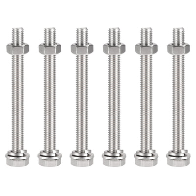 Harfington Uxcell M10 x 140mm Hex Head Screws Bolts, Nuts, Flat & Lock Washers Kits, 304 Stainless Steel Fully Thread Hexagon Bolts 6 Sets
