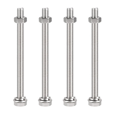 Harfington Uxcell M10 x 140mm Hex Head Screws Bolts, Nuts, Flat & Lock Washers Kits, 304 Stainless Steel Fully Thread Hexagon Bolts 4 Sets