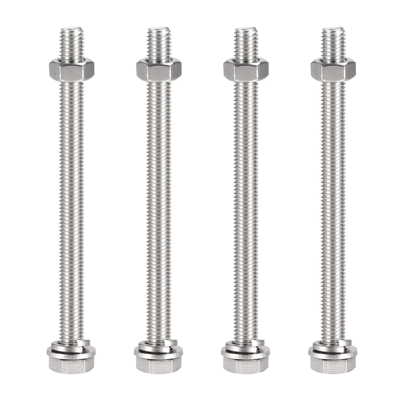 uxcell Uxcell M10 x 140mm Hex Head Screws Bolts, Nuts, Flat & Lock Washers Kits, 304 Stainless Steel Fully Thread Hexagon Bolts 4 Sets