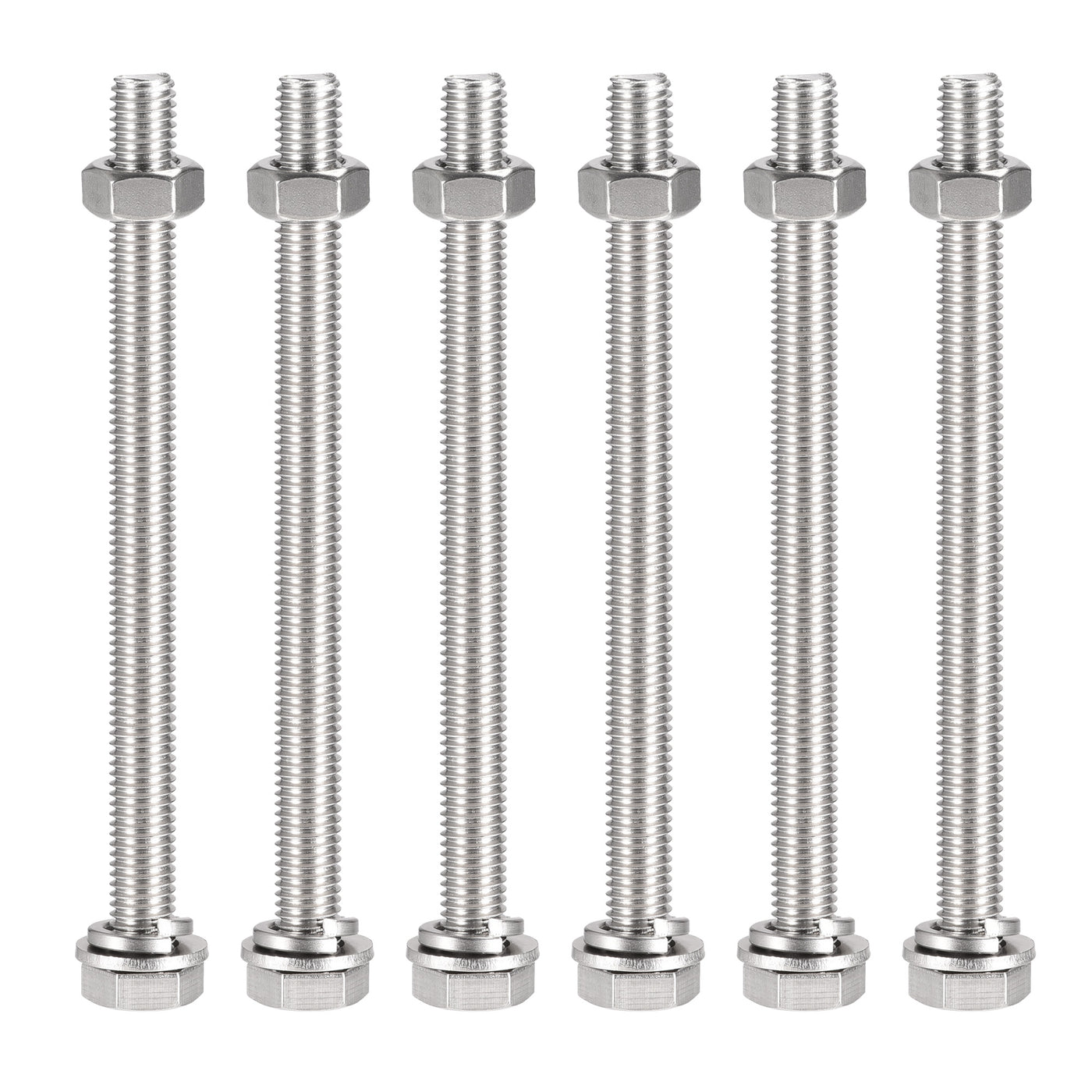 Uxcell Uxcell M10 x 140mm Hex Head Screws Bolts, Nuts, Flat & Lock Washers Kits, 304 Stainless Steel Fully Thread Hexagon Bolts 6 Sets