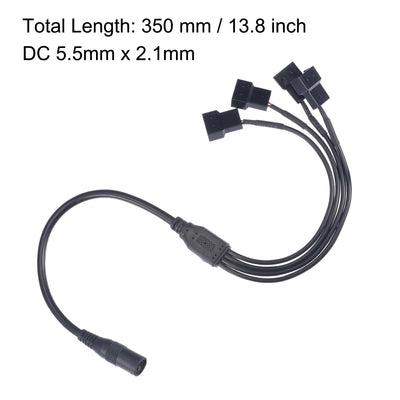 Harfington Uxcell Fan Power Supply Cable DC 5.5mmx2.1mm to 4 Port 3 Pin or 4 Pin Output 13.8 Inch
