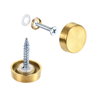 Harfington Uxcell Mirror Screws, 16mm/0.63", 20pcs Decorative Cap Fasteners Cover Nails, Wire Drawing, Gold Tone 304 Stainless Steel