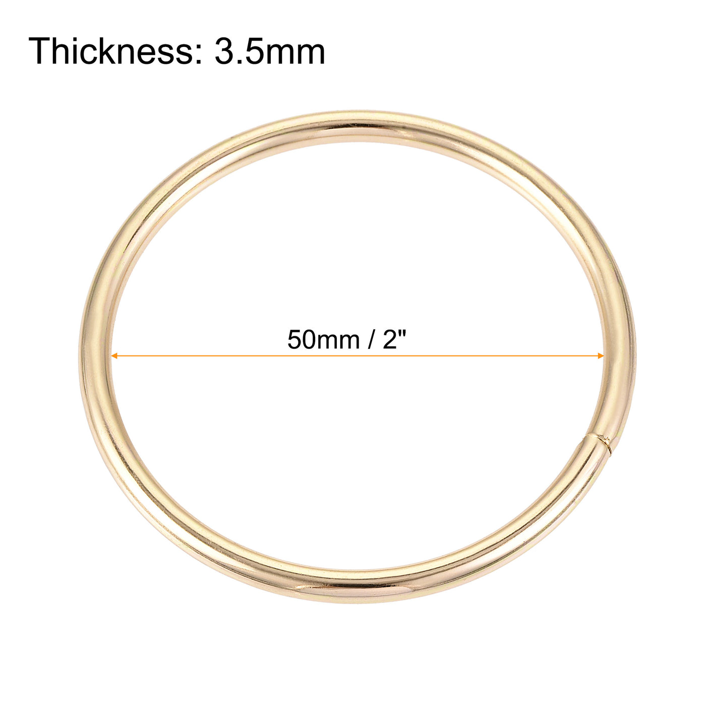 uxcell Uxcell 50mm Metal O Rings Non-Welded for Straps Bags Belts DIY Gold Tone 2pcs