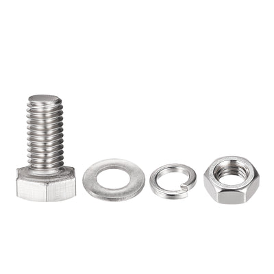 Harfington Uxcell M8 x 35mm Hex Head Screws Bolts, Nuts, Flat & Lock Washers Kits, 304 Stainless Steel Fully Thread Hexagon Bolts 6 Sets