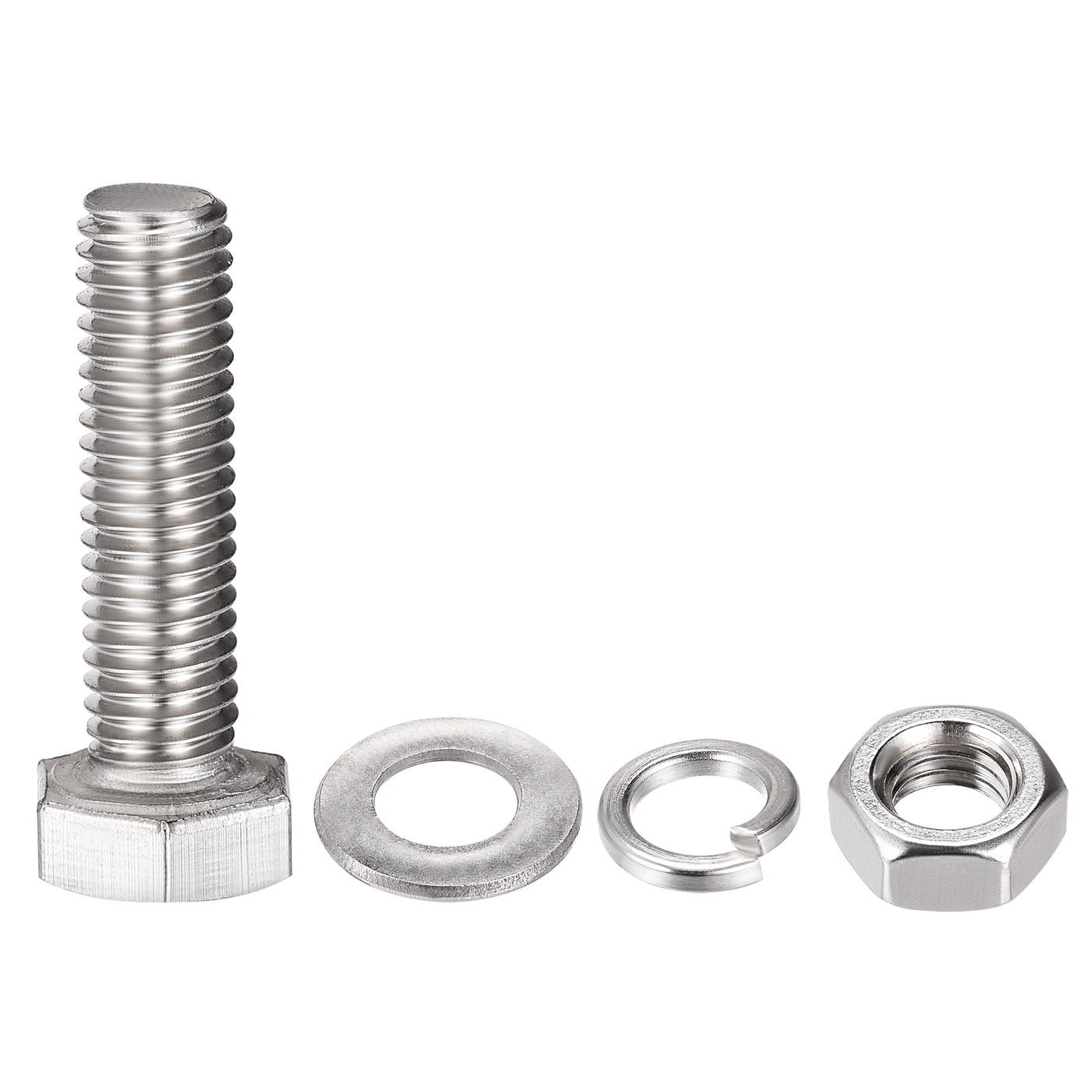 uxcell Uxcell Hex Head Screws Bolts, Nuts, Flat & Lock Washers Kits, 304 Stainless Steel Fully Thread Hexagon Bolts 4 Set