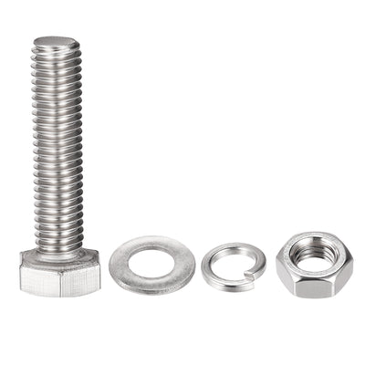 Harfington Uxcell Hex Head Screws Bolts, Nuts, Flat & Lock Washers Kits, 304 Stainless Steel Fully Thread Hexagon Bolts 4 Set