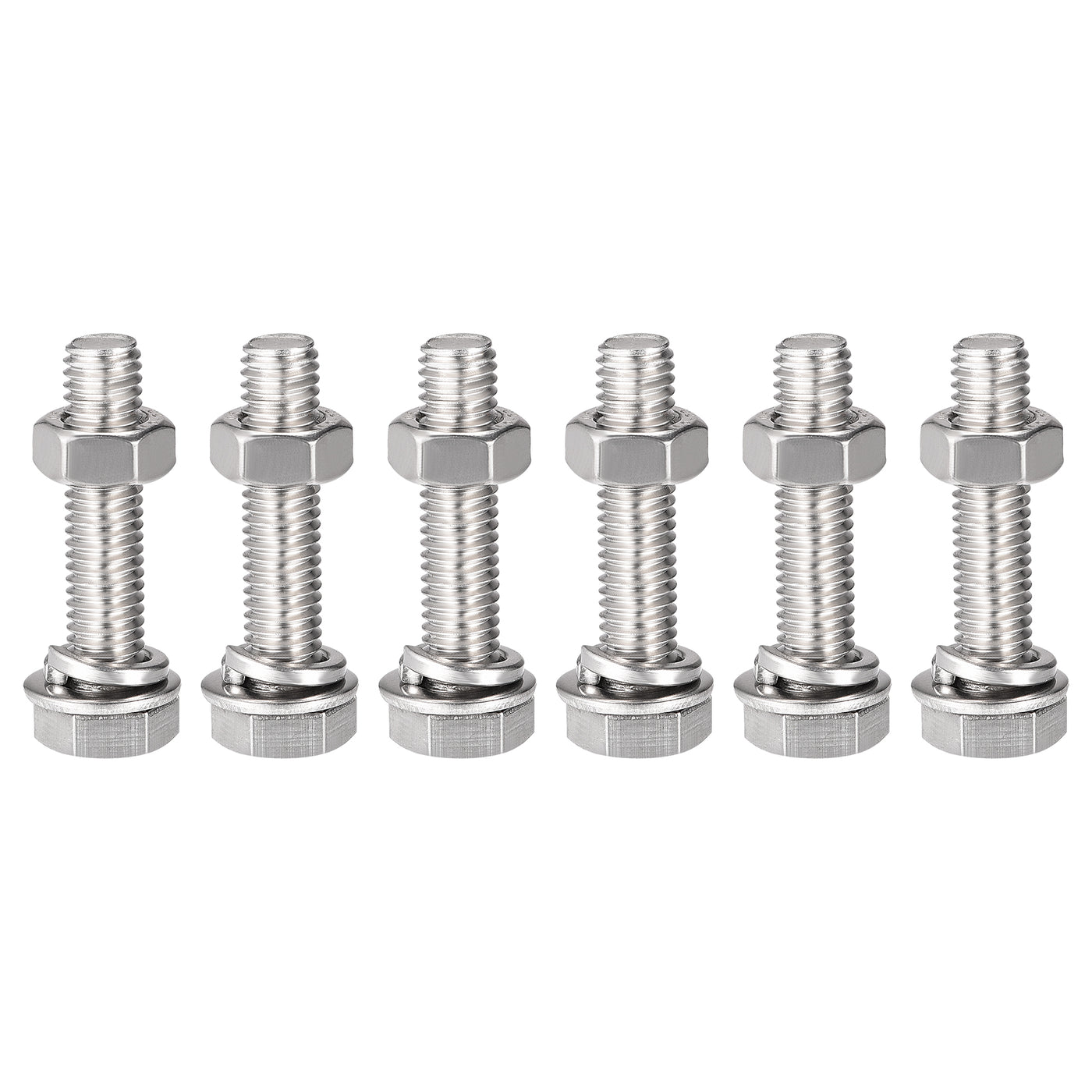 Uxcell Uxcell M8 x 35mm Hex Head Screws Bolts, Nuts, Flat & Lock Washers Kits, 304 Stainless Steel Fully Thread Hexagon Bolts 6 Sets