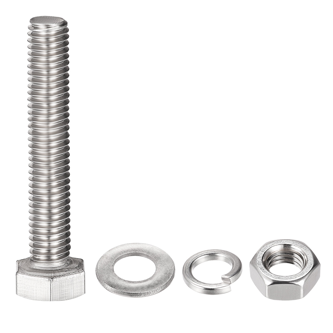 uxcell Uxcell Hex Head Screws Bolts, Nuts, Flat & Lock Washers Kits, 304 Stainless Steel Fully Thread Hexagon Bolts 4 Set