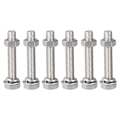 Harfington Uxcell M8 x 35mm Hex Head Screws Bolts, Nuts, Flat & Lock Washers Kits, 304 Stainless Steel Fully Thread Hexagon Bolts 6 Sets