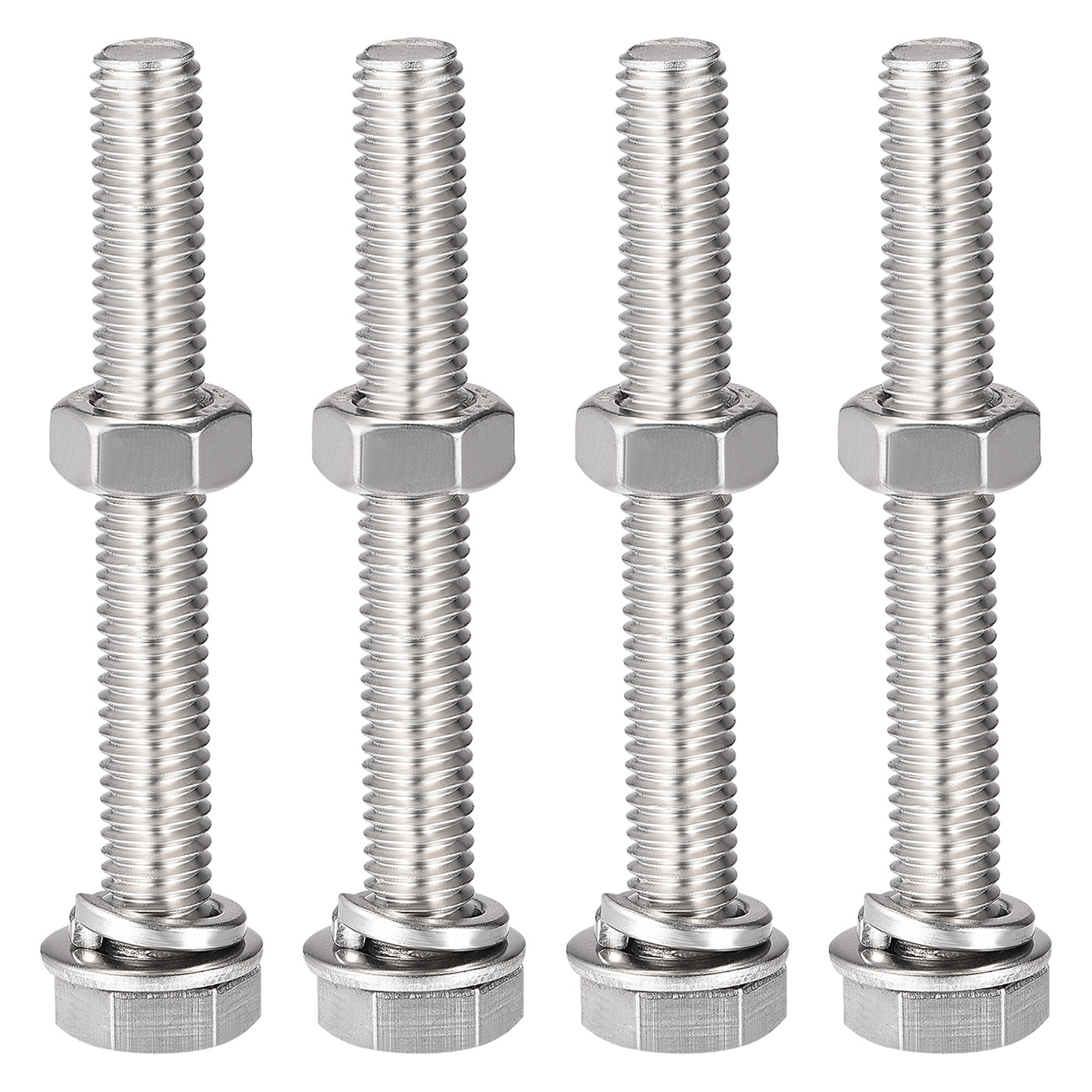 uxcell Uxcell Hex Head Screws Bolts, Nuts, Flat & Lock Washers Kits, 304 Stainless Steel Fully Thread Hexagon Bolts 4 Sets