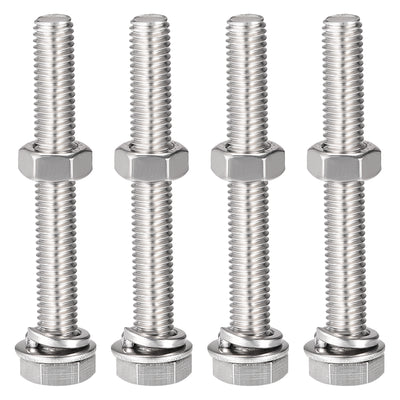Harfington Uxcell Hex Head Screws Bolts, Nuts, Flat & Lock Washers Kits, 304 Stainless Steel Fully Thread Hexagon Bolts 4 Sets