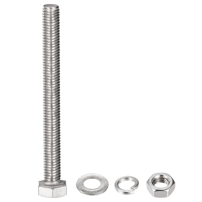 Harfington Uxcell M8 x 90mm Hex Head Screws Bolts, Nuts, Flat & Lock Washers Kits, 304 Stainless Steel Fully Thread Hexagon Bolts 6 Sets