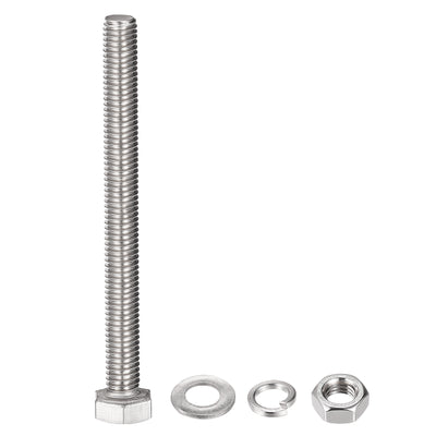 Harfington Uxcell Hex Head Screws Bolts, Nuts, Flat & Lock Washers Kits, 304 Stainless Steel Fully Thread Hexagon Bolts 4 Sets