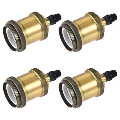 Harfington Uxcell Bulb Holder, E26/E27 0-250V 3A Threaded Wire Locking Screw Base Lamp Socket, Gold Bronze Pack of 4
